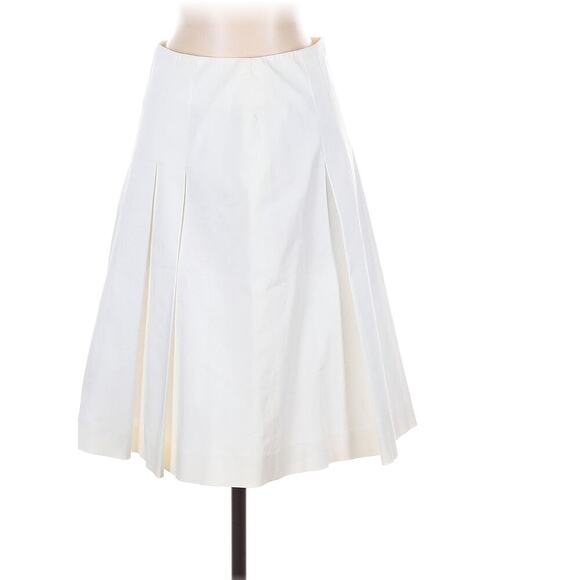 ETRO Italy White A-Line Pleated Skirt Size 36 US 2 Formal Midi Cotton Blend - Picture 2 of 7